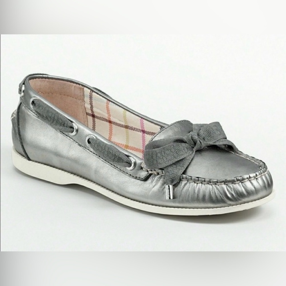 Coach Cerisa boat metallic loafers ribbon lace detail.  size 8B EUC